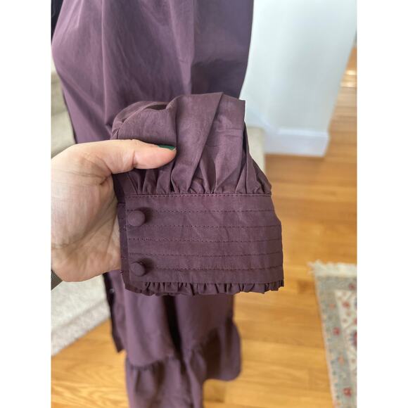 Nicholas Larisa Plum Purple Victorian Long Sleeve Midi Ruffle Shirt Dress Twee - Picture 2 of 9